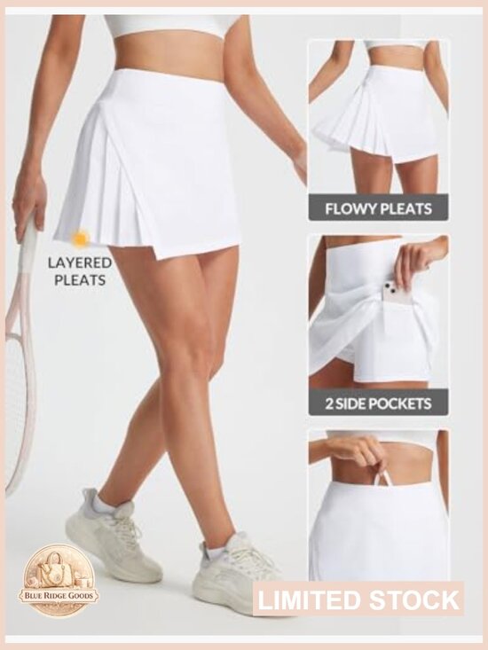 High Waisted Athletic Skort Side Pleated Slit A-Line Tennis Golf Pickleball - Picture 5 of 7